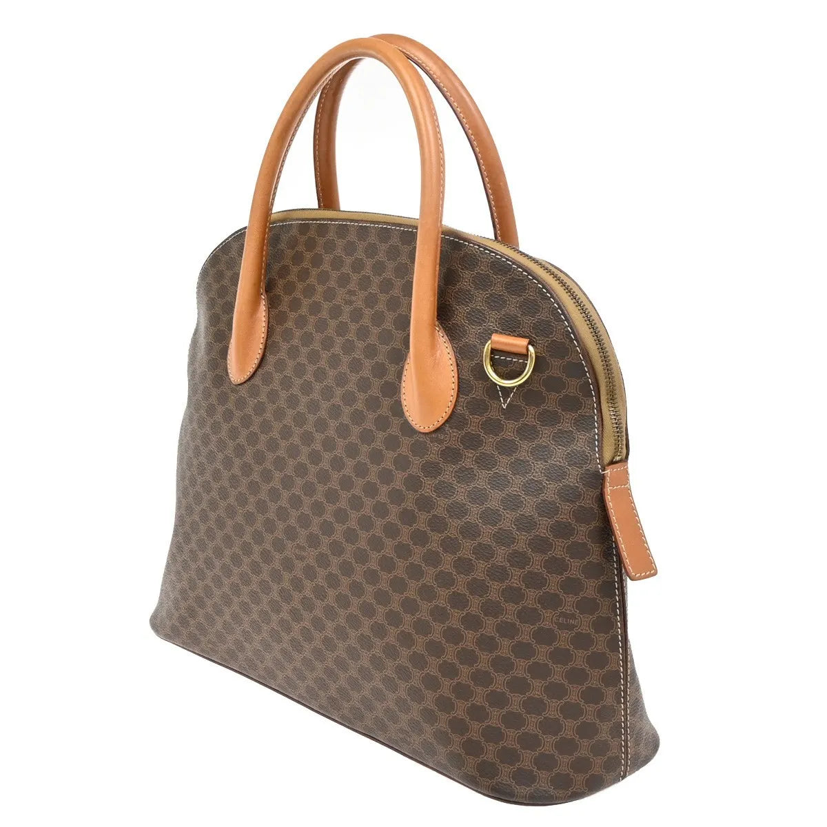Celine Vintage Macadam Canvas and Leather, Brown, Canvas, Handbag