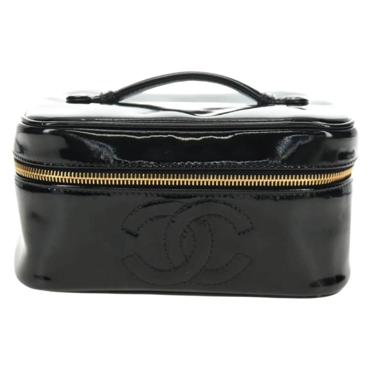 Chanel Vintage Timeless Cosmetic Case Patent, Black, Patent Leather, Handbag