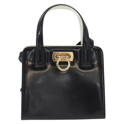 Salvatore Ferragamo Gancini Patent Leather, Black, Patent Leather, Handbag