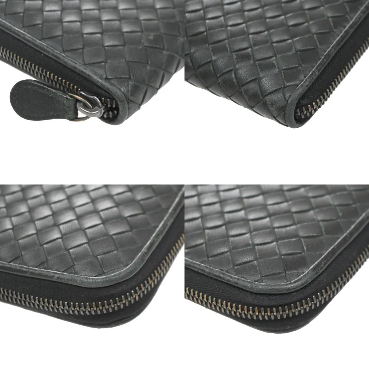 Bottega Veneta Intrecciato Long Zip Leather, Black, Leather, Wallet