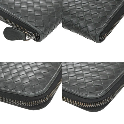 Bottega Veneta Intrecciato Long Zip Leather, Black, Leather, Wallet