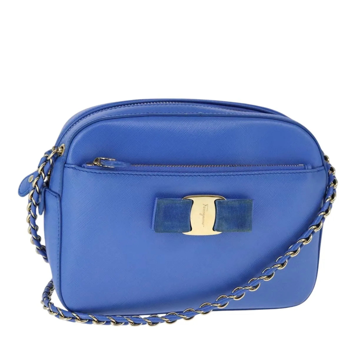 Salvatore Ferragamo Vala Leather, Blue, Leather, Shoulder Bag