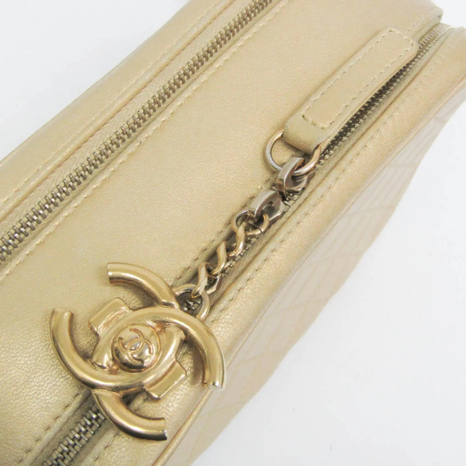 Chanel Coco Boy Camera Quilted Leather, Gold, Leather, Shoulder Bag