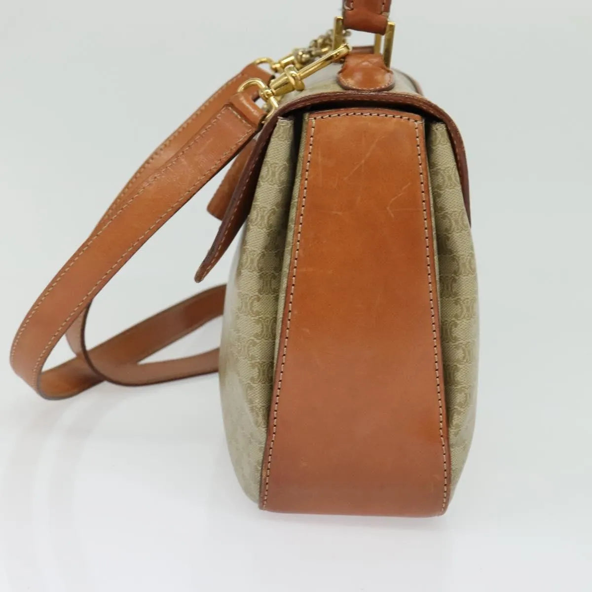 Celine Vintage Convertible Top Handle Macadam Coated Canvas, Beige, Canvas, Handbag
