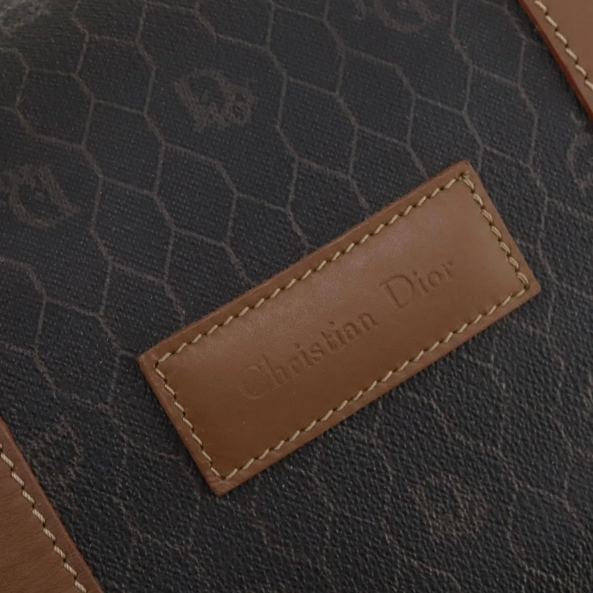 Christian Dior Vintage Honeycomb Boston Canvas and Leather, Black, Canvas, Travel Bag
