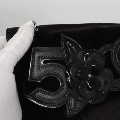 Chanel Camellia No.5 Chain Flap Velvet, Black, Velvet, Shoulder Bag