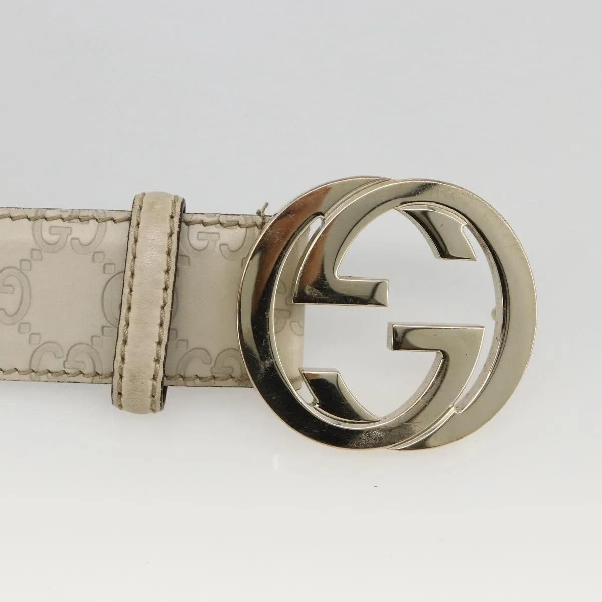 Gucci Interlocking G Reversible Belt Guccissima Leather, White, Leather, Belt