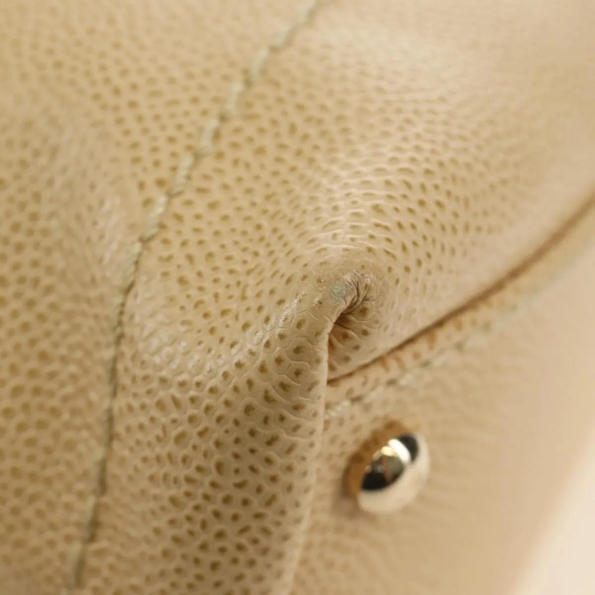 Chanel Vintage CC Resin Chain Caviar, Beige, Leather, Shoulder Bag