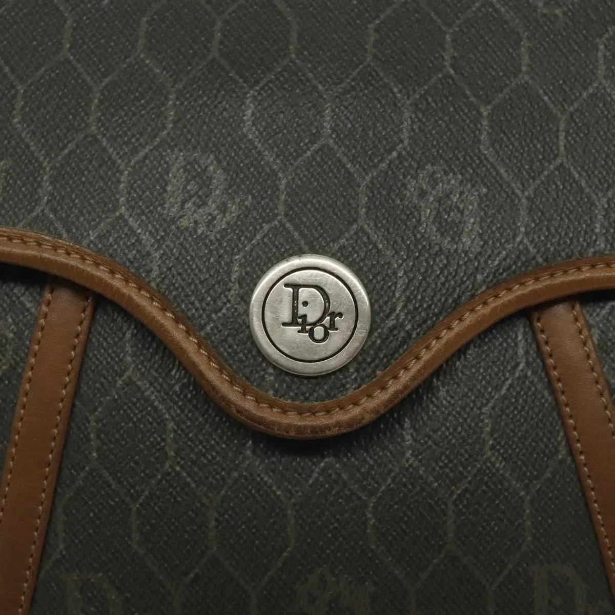 Christian Dior Vintage Honeycomb Flap Coated Canvas, Green, Canvas, Shoulder Bag