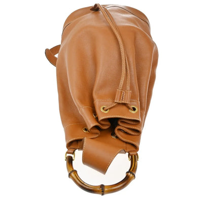 Gucci Vintage Bamboo Sling Leather, Brown, Leather, Backpack