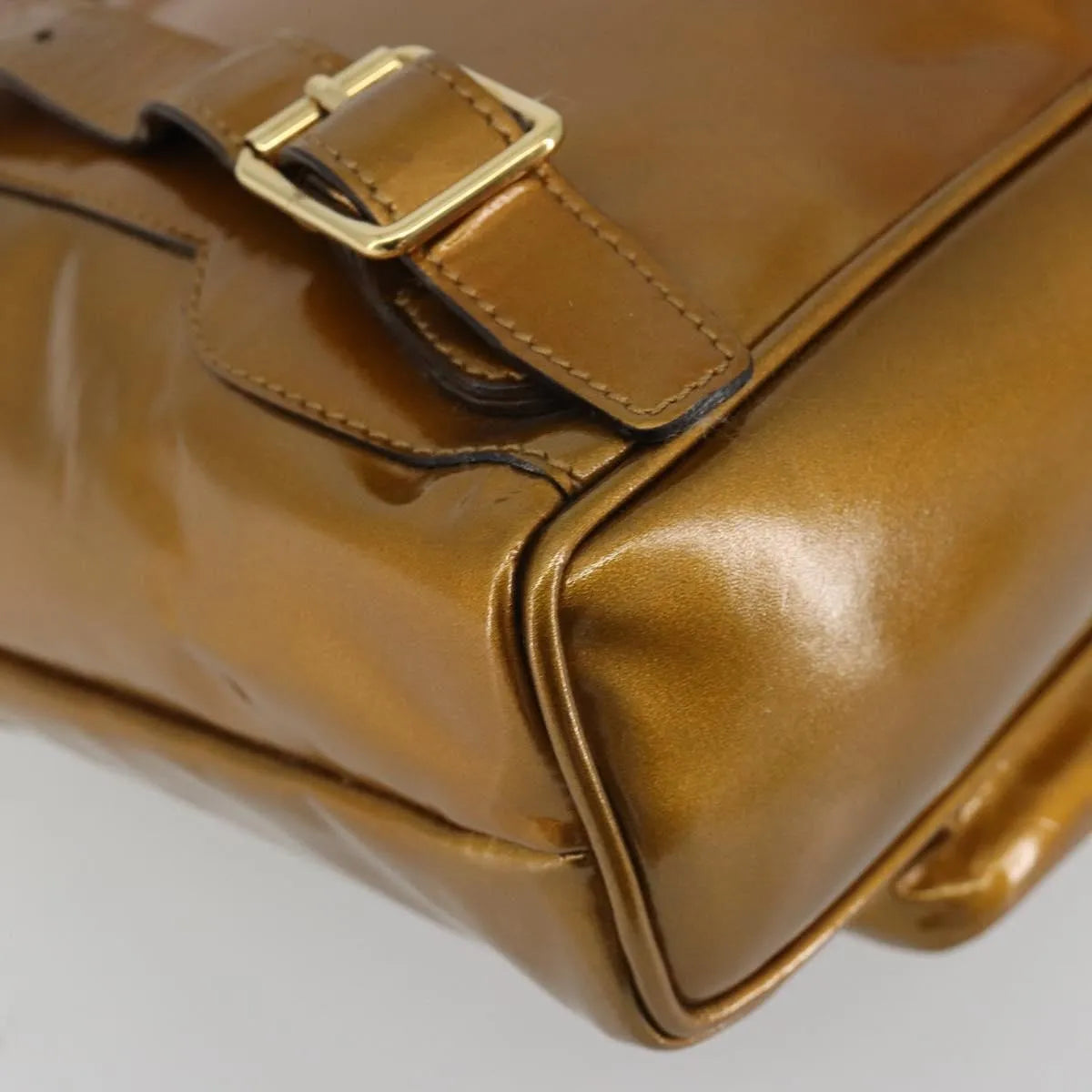Gucci Vintage Bamboo Patent, Gold, Patent Leather, Backpack