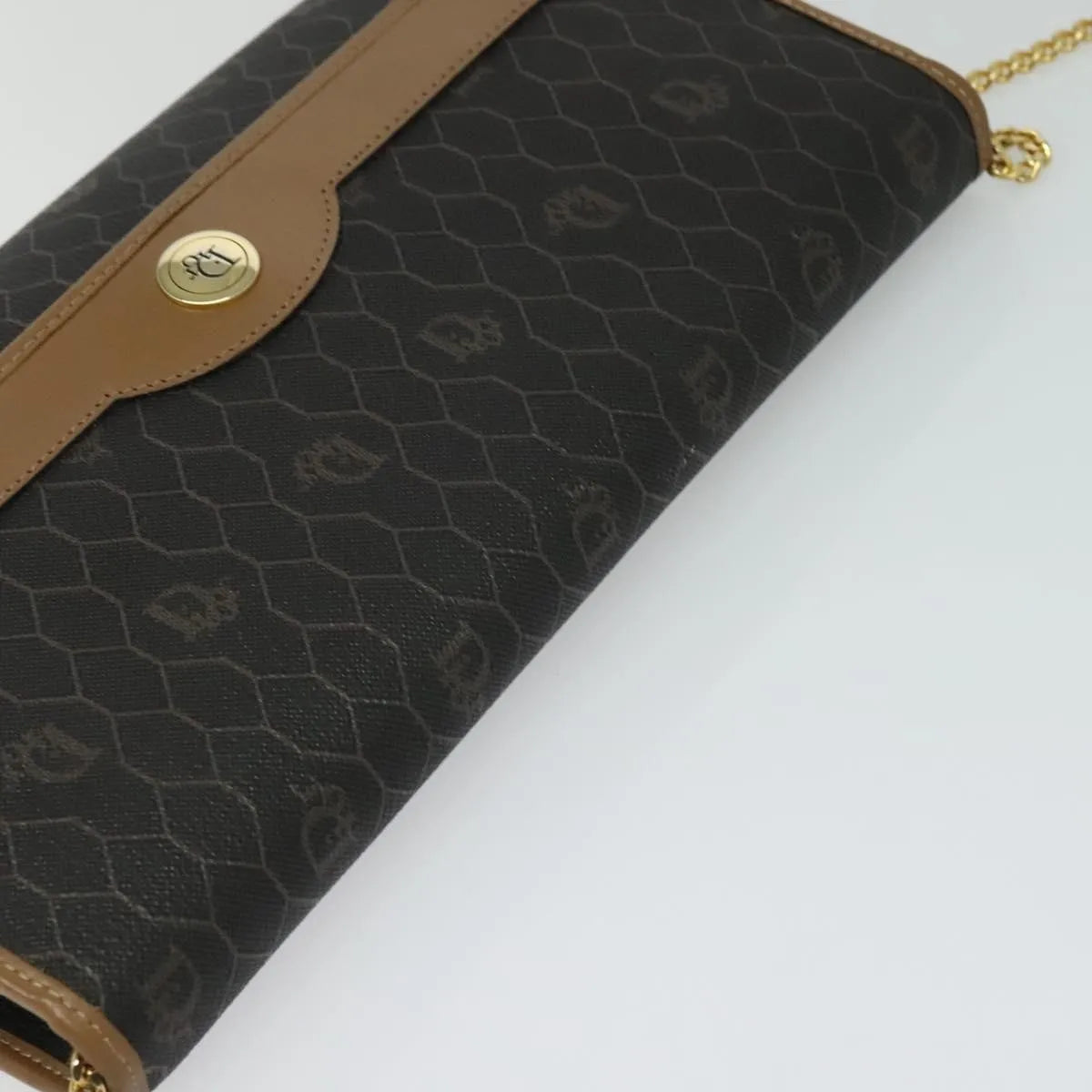 Christian Dior Vintage Honeycomb chain Canvas, Black, Canvas, Shoulder Bag