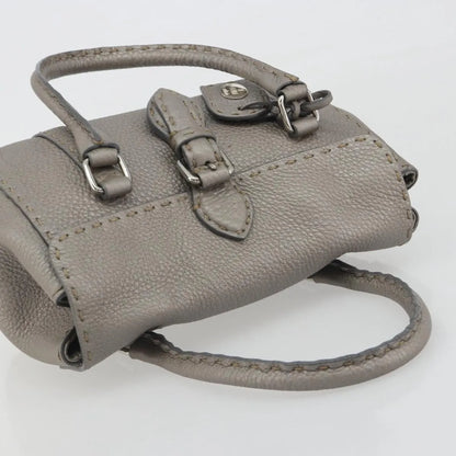Fendi Selleria Linda Satchel Pebbled Leather, Gray, Leather, Handbag