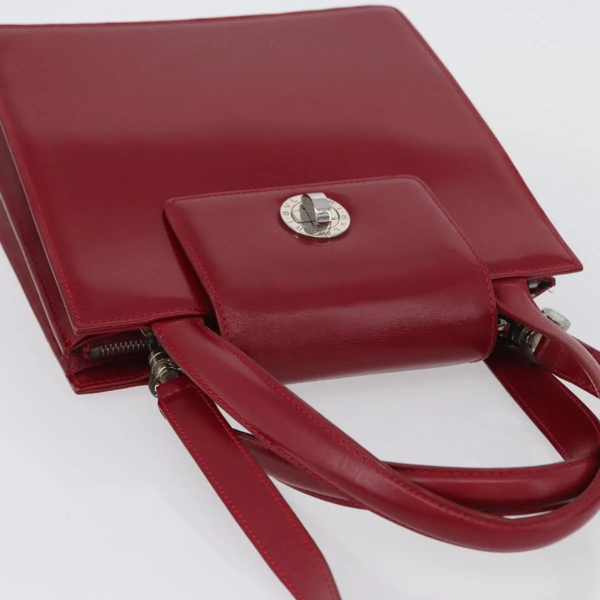 Bvlgari Top Handle Leather, Red, Leather, Handbag