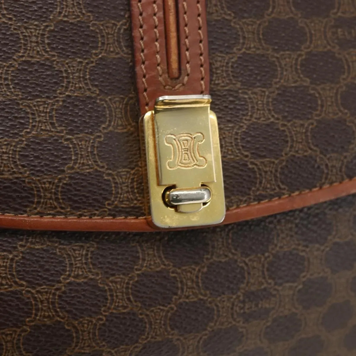 Celine Vintage Macadam Canvas and Leather, Brown, Canvas, Shoulder Bag