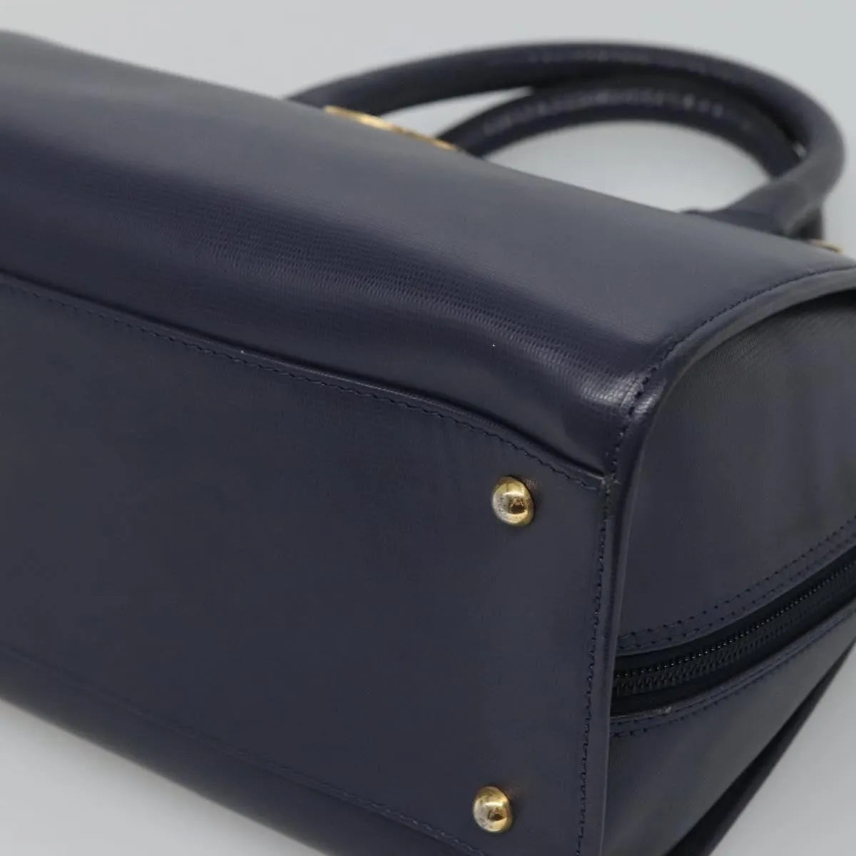 Celine Circle Logo Leather, Blue, Leather, Handbag