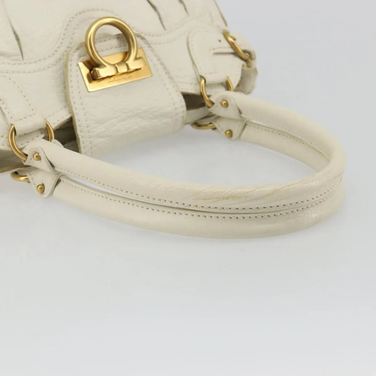 Salvatore Ferragamo Gancini Leather, White, Leather, Handbag