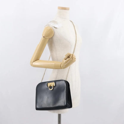 Salvatore Ferragamo Vintage Gancini Chain Leather, Navy, Leather, Shoulder Bag
