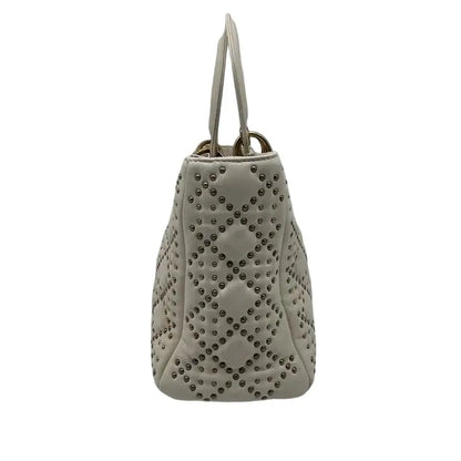 Christian Dior Lady Dior Studded Studded Cannage, White, Calfskin, Crossbody Bag