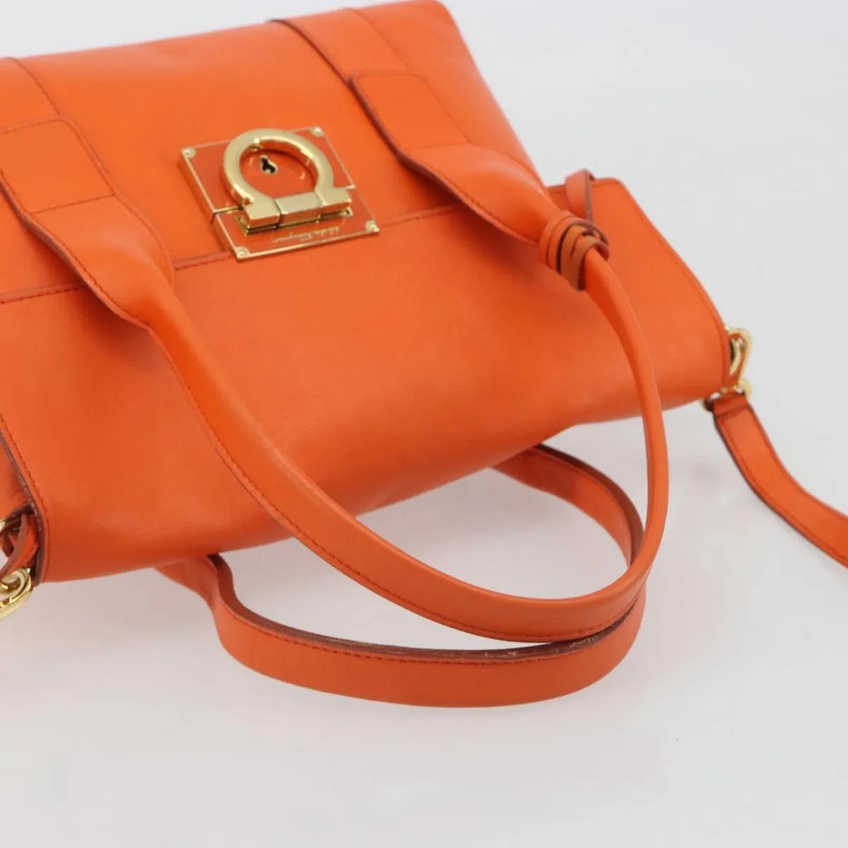 Salvatore Ferragamo Sookie Satchel Leather, Orange, Leather, Handbag