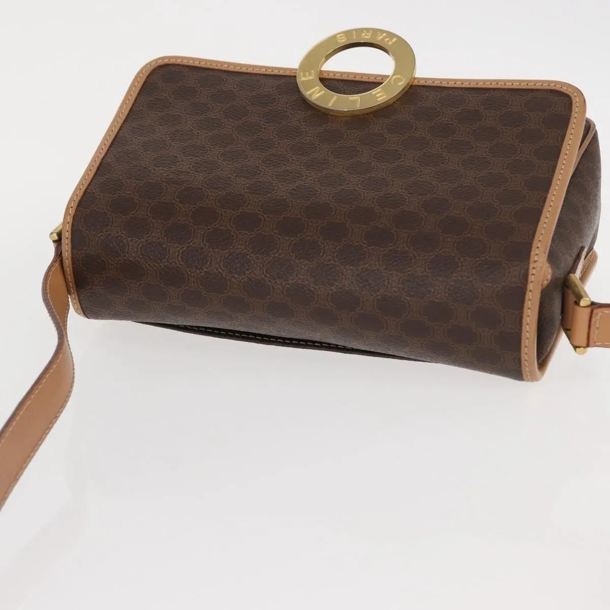 Celine Vintage Macadam Circle Logo Canvas and Leather, Brown, Canvas, Shoulder Bag