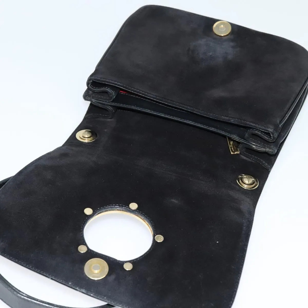 Salvatore Ferragamo Gancini Suede, Black, Suede, Shoulder Bag