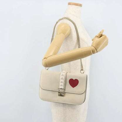 Valentino Garavani Glam Lock Leather, White, Leather, Shoulder Bag