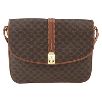 Celine Vintage Macadam Canvas and Leather, Brown, Canvas, Shoulder Bag