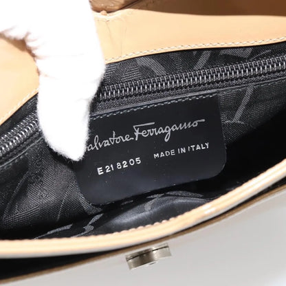 Salvatore Ferragamo Gancini Patent Leather, Beige, Patent Leather, Shoulder Bag