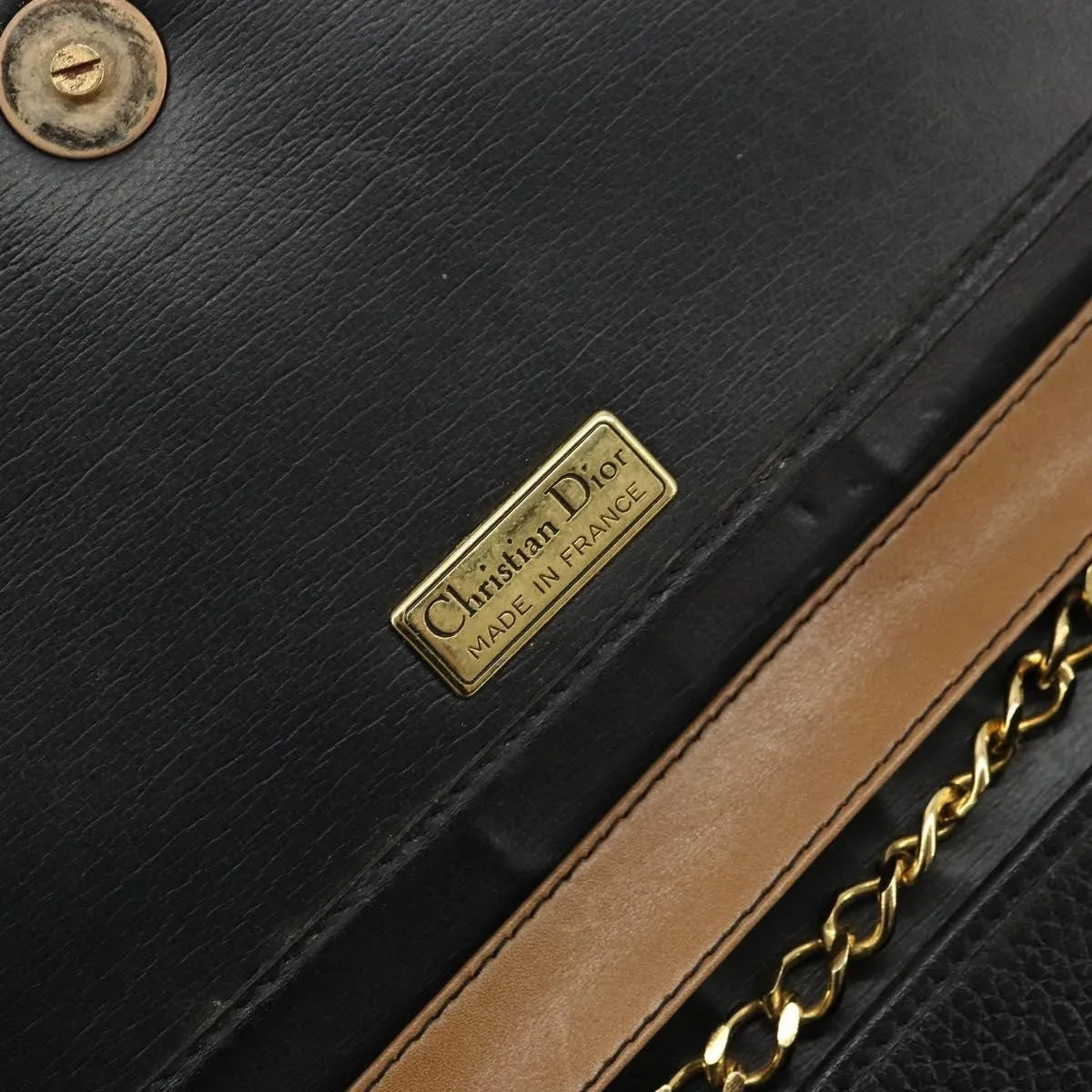 Christian Dior Vintage Chain Flap Leather, Black, Leather, Shoulder Bag