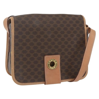 Celine Vintage Macadam Circle Logo Canvas and Leather, Brown, Canvas, Shoulder Bag