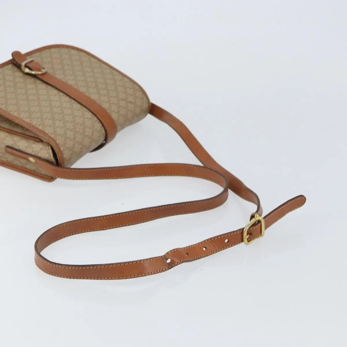 Celine Vintage Macadam Canvas and Leather, Beige, Canvas, Shoulder Bag