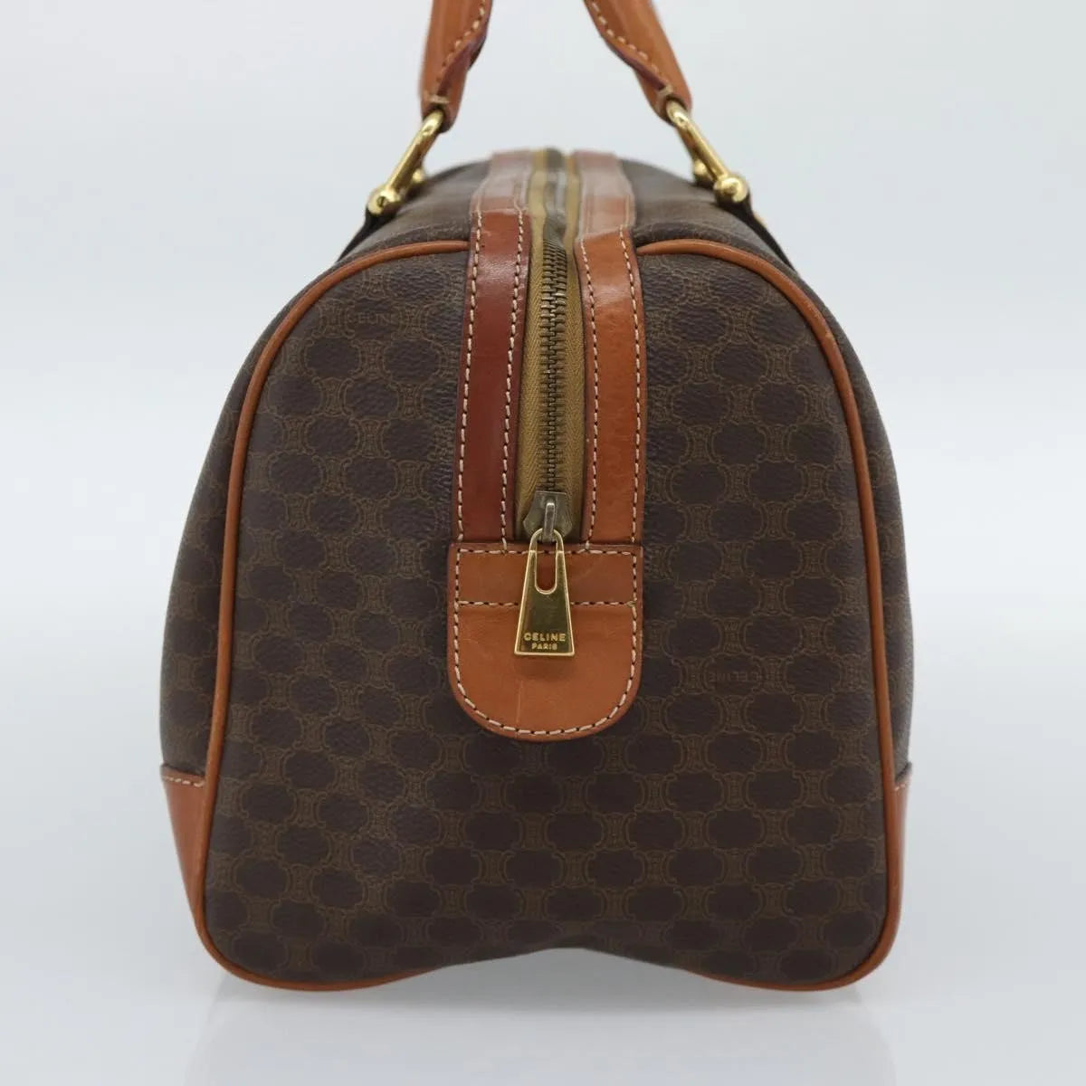 Celine Vintage Macadam Boston Canvas and Leather, Brown, Canvas, Handbag
