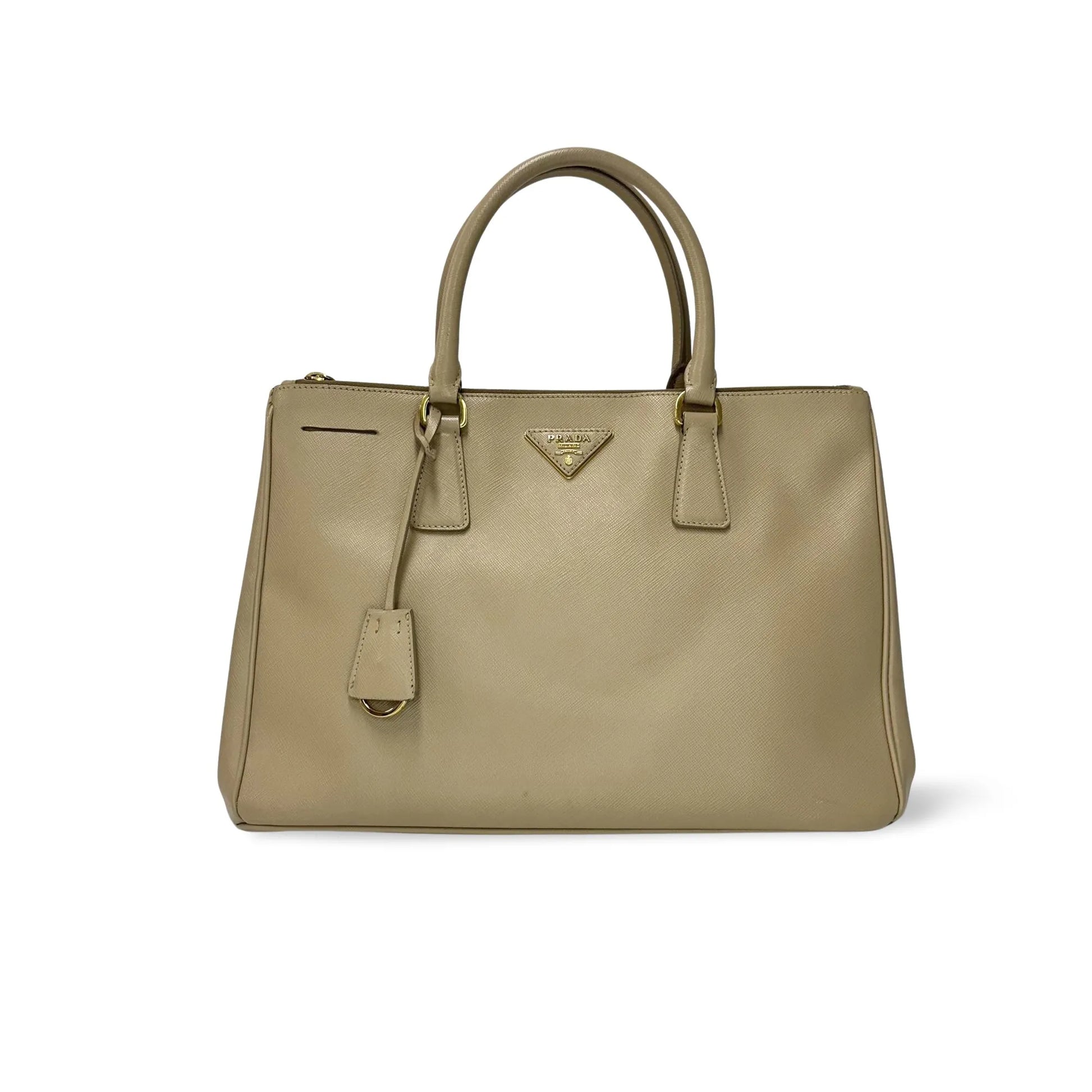 Prada Galleria Double Zip Travel Tote Saffiano Leather, Beige, Leather, Handbag
