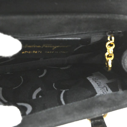 Salvatore Ferragamo Gancini Suede, Black, Suede, Handbag