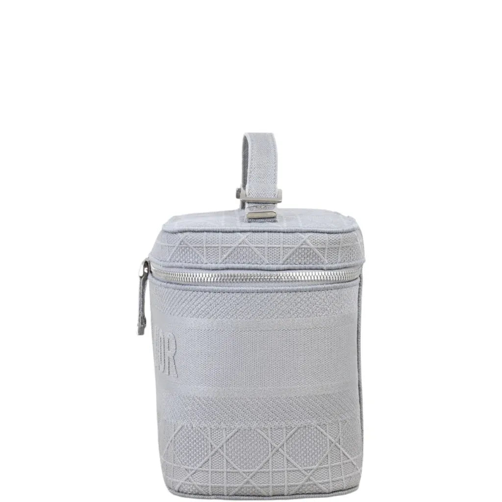 Christian Dior Diortravel Vanity Embroidered Cannage, Gray, Cotton, Toiletry Case