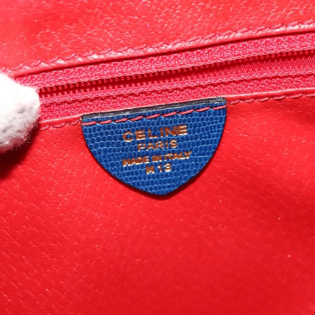 Celine Vintage Circle Logo Leather, Blue, Leather, Shoulder Bag