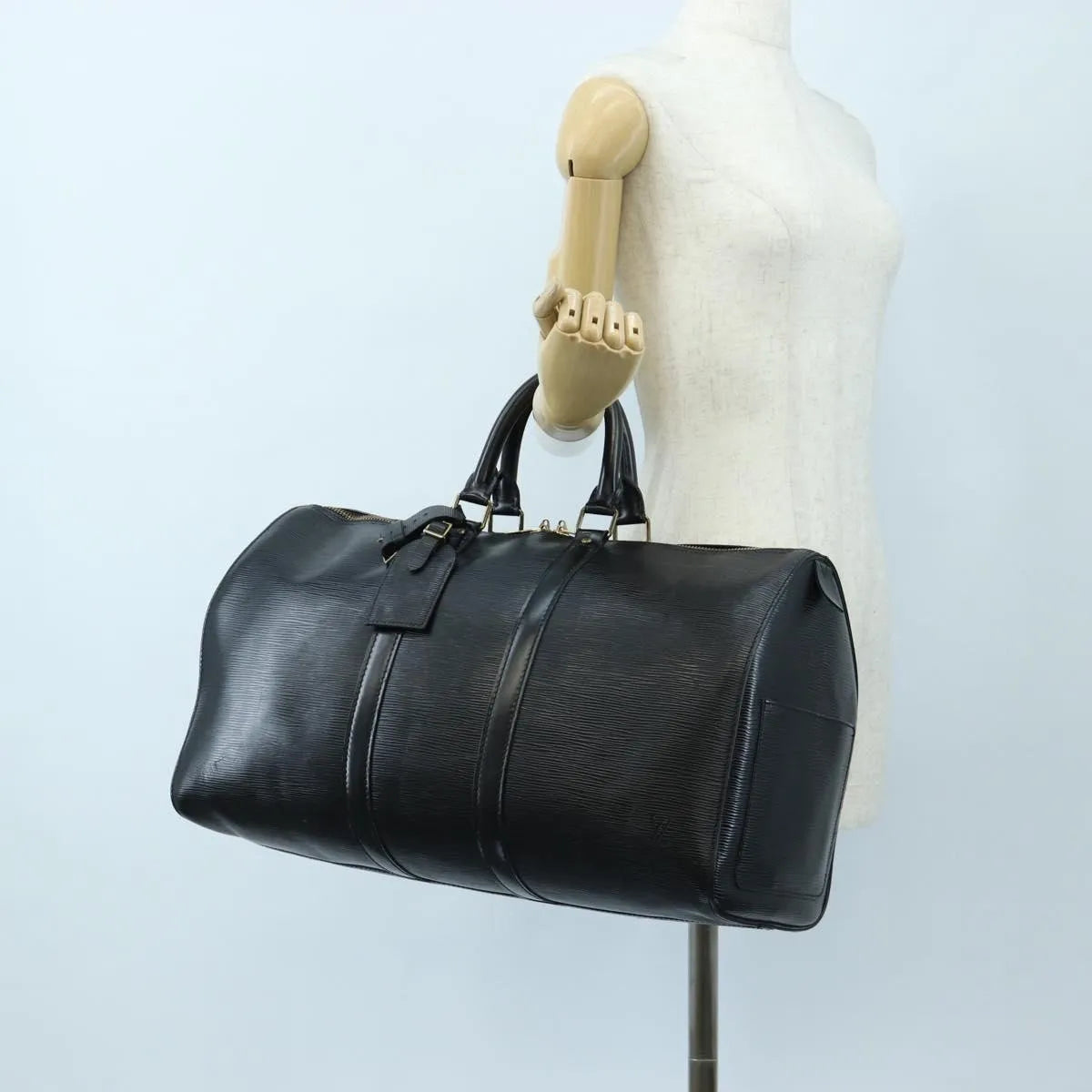 Louis Vuitton Keepall Epi, Black, Leather, Travel Bag