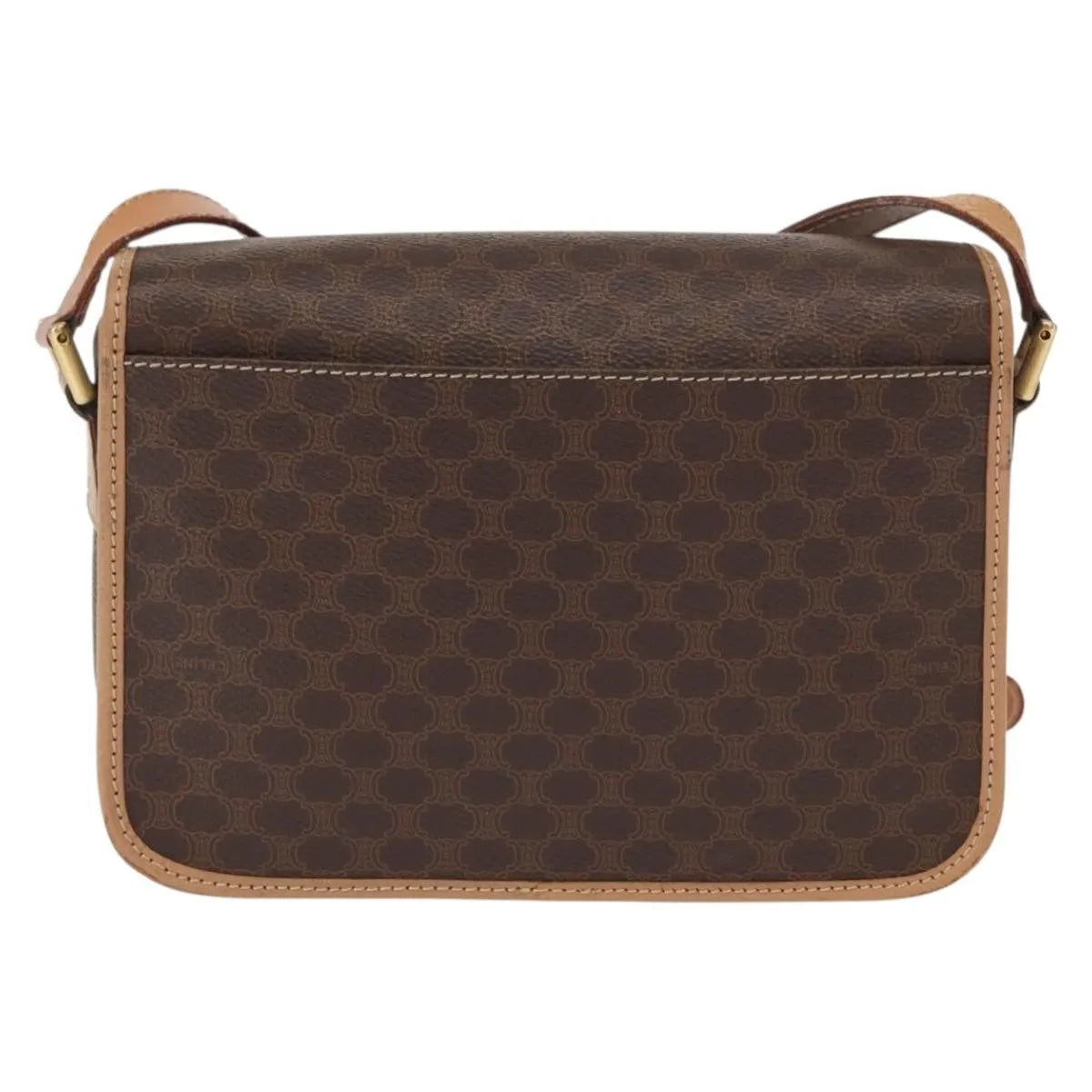 Celine Vintage Macadam Circle Logo Canvas and Leather, Brown, Canvas, Shoulder Bag