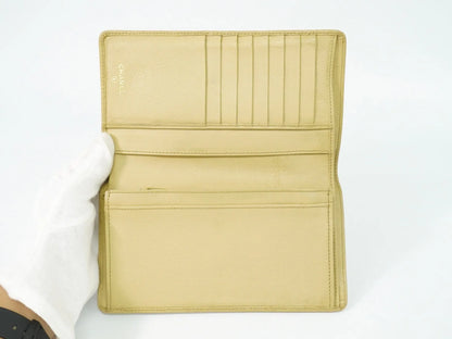 Chanel CC Button Bi-Fold Leather, Beige, Leather, Wallet