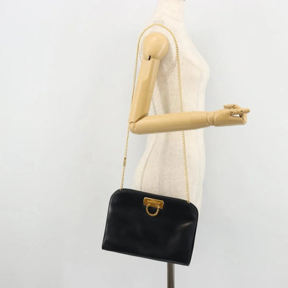 Salvatore Ferragamo Vintage Gancini Chain Leather, Navy, Leather, Shoulder Bag