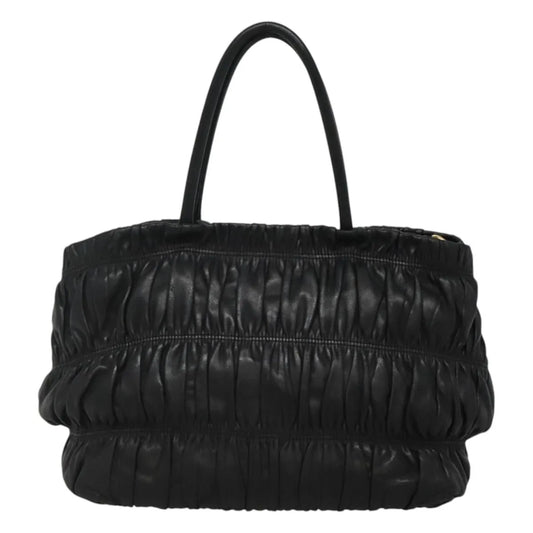 Prada Nappa Gaufre Bow Leather, Black, Leather, Tote Bag
