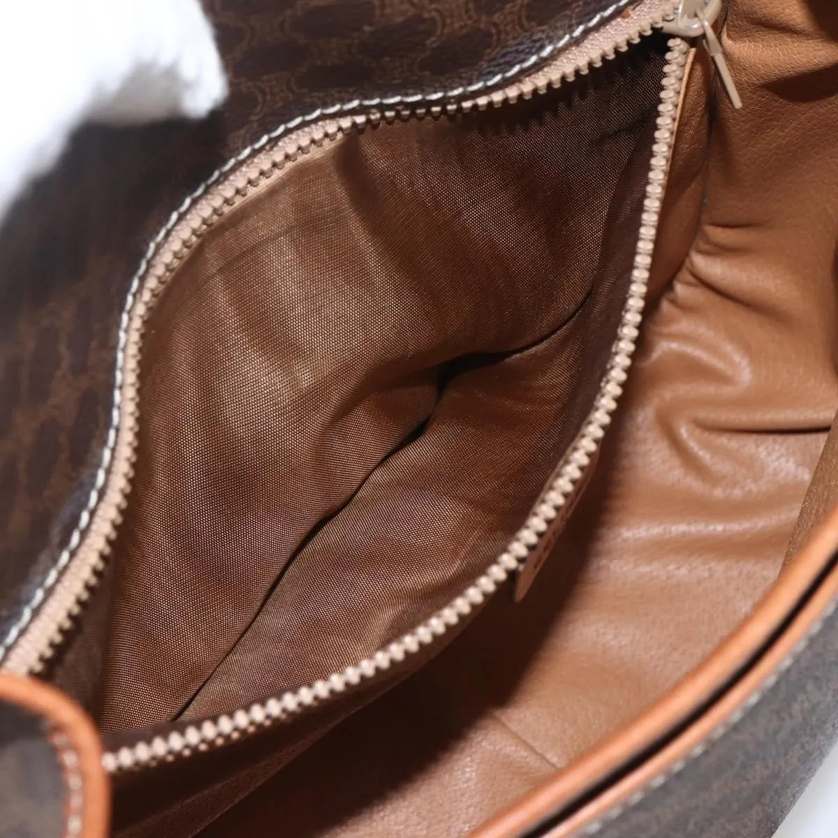 Celine Vintage Macadam Canvas and Leather, Brown, Canvas, Shoulder Bag