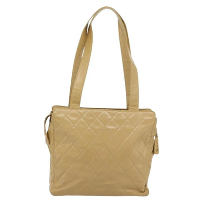 Chanel Vintage Front Pocket Leather, Beige, Patent Leather, Shoulder Bag