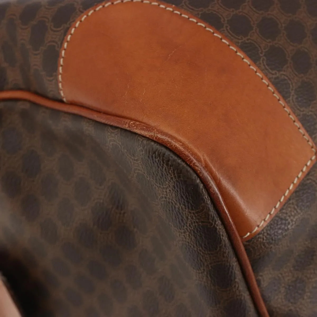 Celine Vintage Duffle Canvas and Leather, Brown, Canvas, Travel Bag