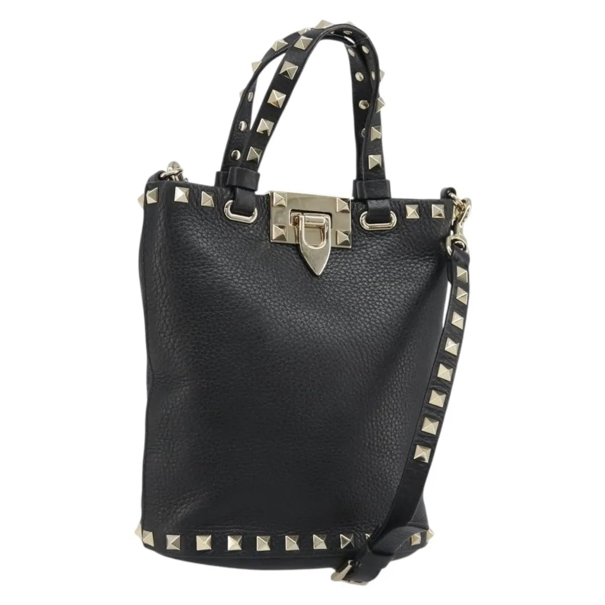 Valentino Garavani Rockstud Leather, Black, Leather, Handbag