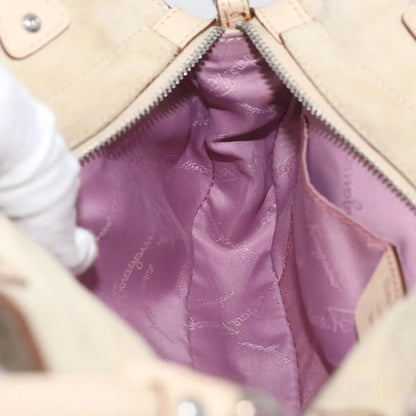 Salvatore Ferragamo Gancini Suede, Beige, Suede, Handbag