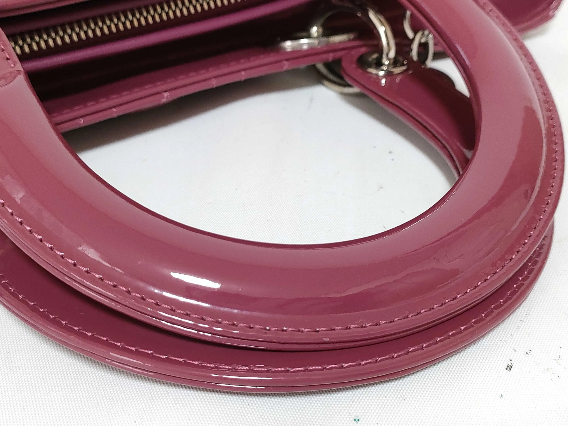 Christian Dior Lady Dior Patent, Purple, Patent Leather, Handbag