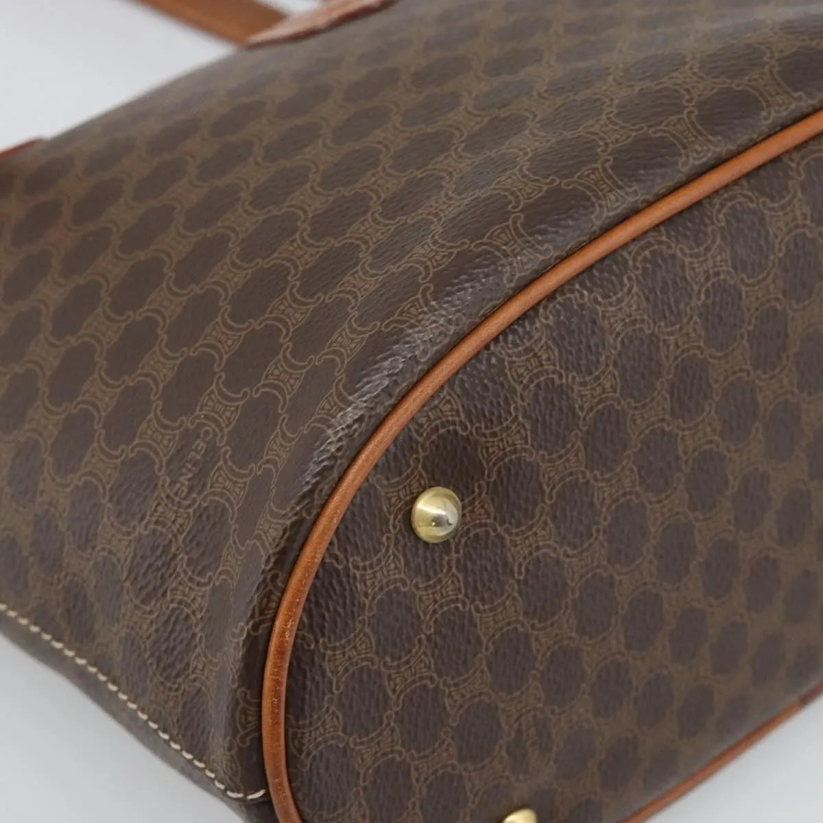 Celine Vintage Macadam Canvas and Leather, Brown, Canvas, Tote Bag