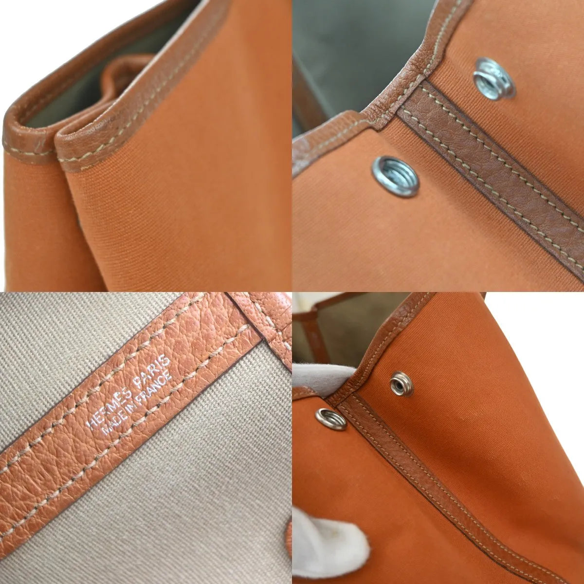 Hermes Garden Party Toile and Leather, Orange, Canvas, Handbag